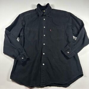 Vintage Levis Denim Shirt Mens Large Black Red Tab Button Down Y2K Metal Buttons